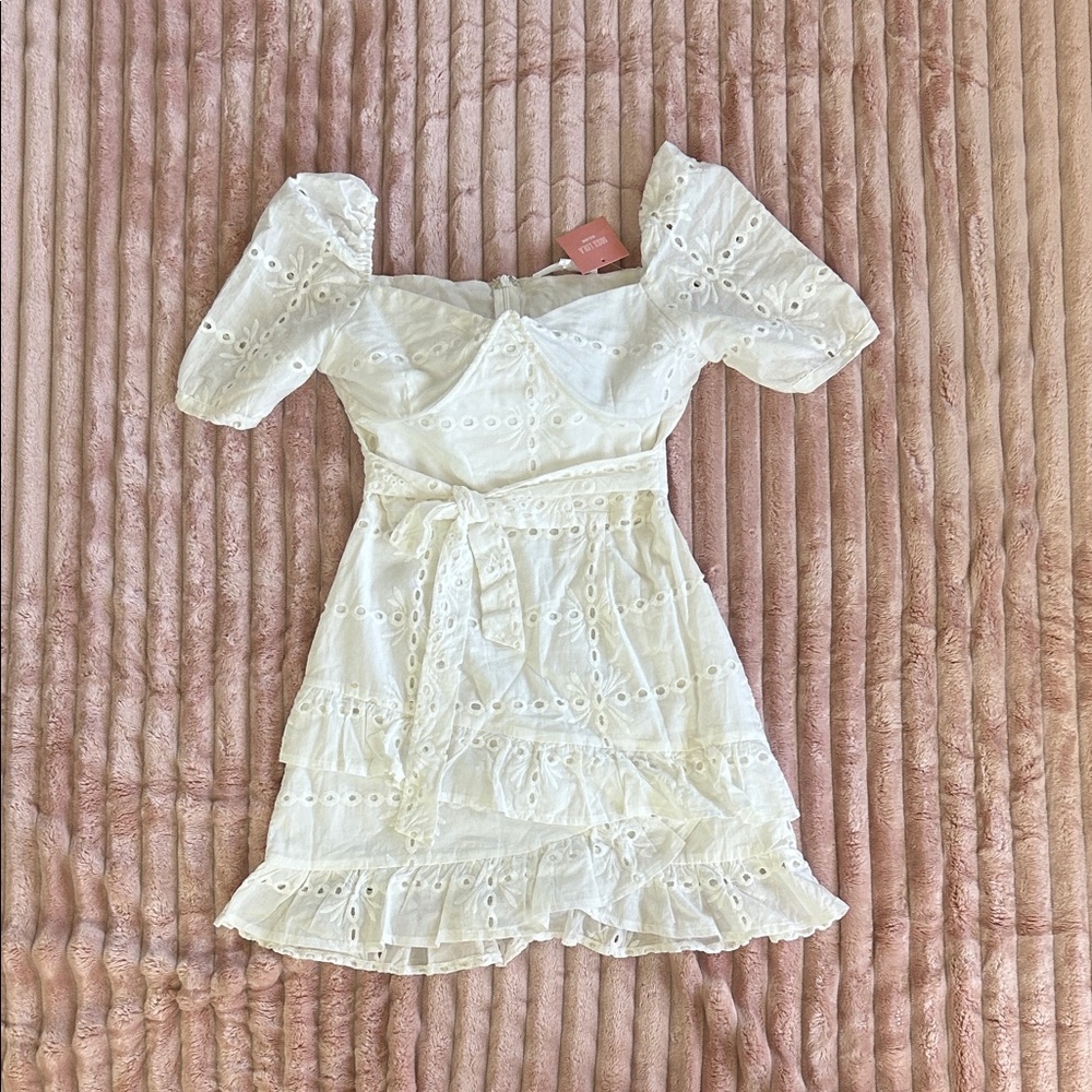 White Picnic Eyelet Mini Sundress with Bow